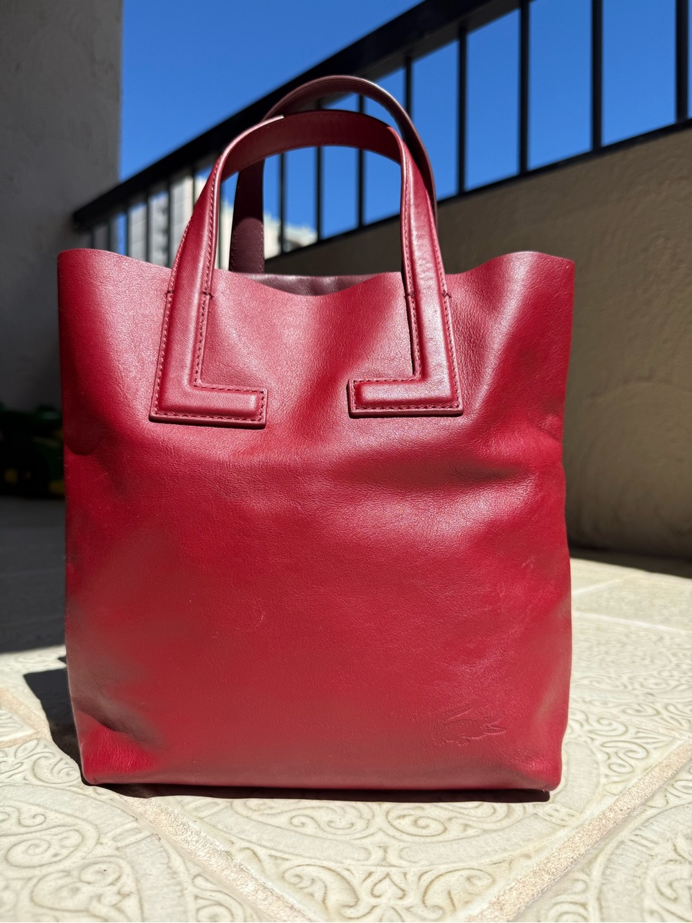 Lacoste Red Leather Tote Bag